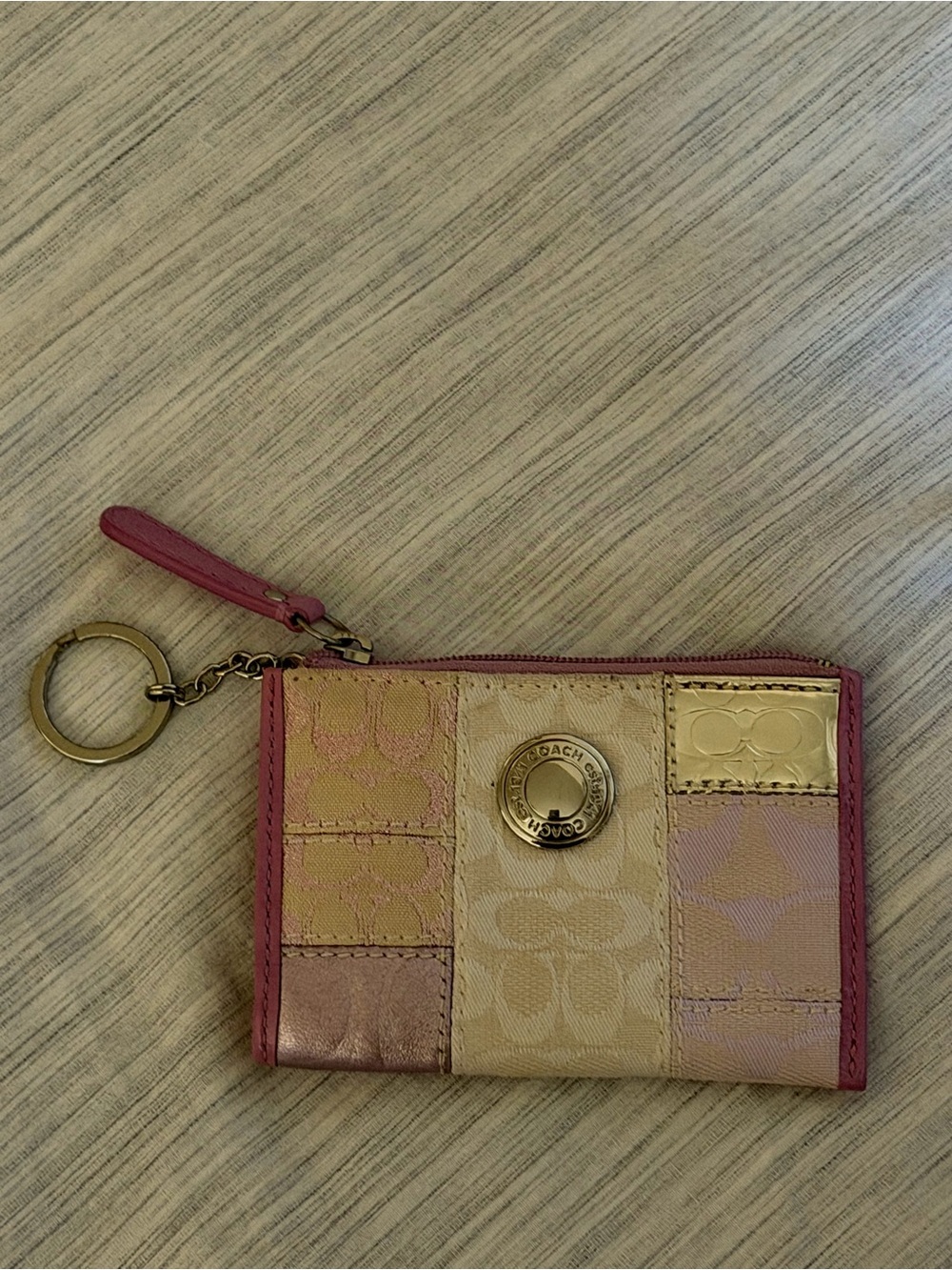 Y2K Coach Pink Patchwork Signature Key & Card Holder